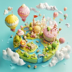 Whimsical Sweet World Illustration: A Delightful Dose of Sugary Delights and Playful Charm in a Fantasy Art Piece.