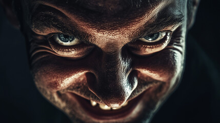 A man with a mischievous grin, eyes glinting with playful intentions