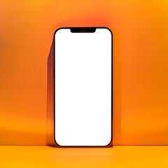 Mobile phone png mockup with orange sunset projector lamp