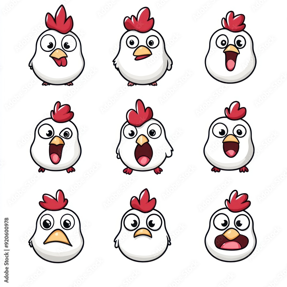 Sticker Nine cute cartoon chicks with different facial expressions.