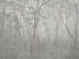 Foggy tropical forest. Mural for wallpaper.