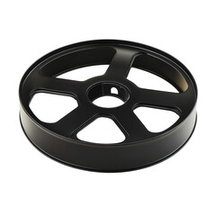Obraz premium PNG Black metal wheel for machinery on a workbench