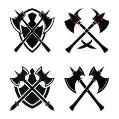"Crossed Axe Silhouettes Vector: Versatile Graphics for Medieval and Adventure-Themed Designs"
