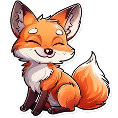 Cute Fox Sticker on White Background, Adorable and Playful Design of a Smiling Little Fox, Perfect for Animal-Themed Decoration and Kids' Items