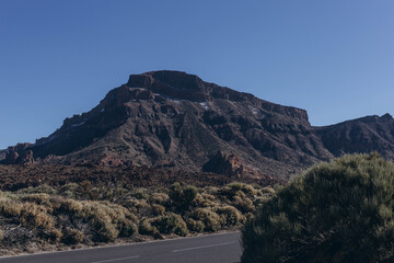 Route to reach the base of the Teide volcano. Tenerife Canary Islands Spain