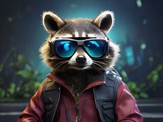 Raccoon in virtual reality glasses AI generated