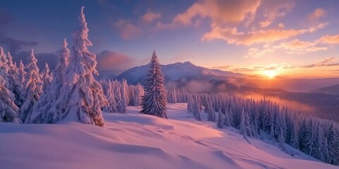 Winter's Enchanted Canvas: Snowy Landscape with Majestic Fir Trees, a Vintage Christmas Wallpaper Perfect for 4K Wall Art and Poster Backgrounds,Happy New Year 2025 and Merry Christmas