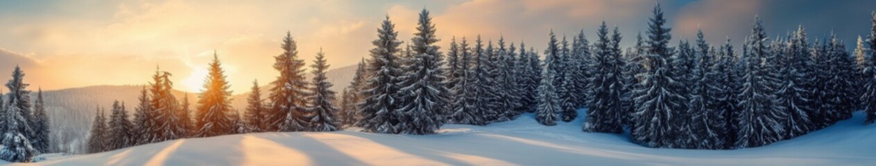 Winter's Enchanted Canvas: Snowy Landscape with Majestic Fir Trees, a Vintage Christmas Wallpaper Perfect for 4K Wall Art and Poster Backgrounds,Happy New Year 2025 and Merry Christmas