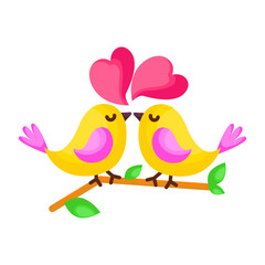 A cute sticker of love birds in flat design 

