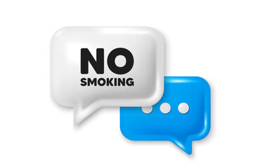 No smoking tag. Chat speech bubble 3d icon. Stop smoke sign. Smoking ban symbol. No smoking chat offer. Speech bubble banner. Text box balloon. Vector