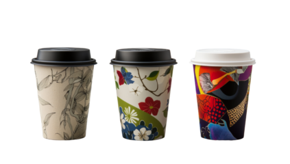 Paper coffee cups isolated on transparent background