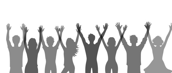 People raising hand charity silhouette black filled vector Illustration icon.