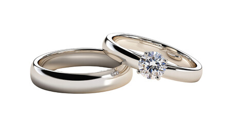 Wedding rings in the style of diamond isolated on transparent background