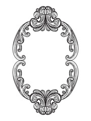 Hand drawing sketch of ornate design element. Abstract baroque style. Vector isolated engraving illustration. Vintage ornate element in old fashioned style for decoration, print and design.