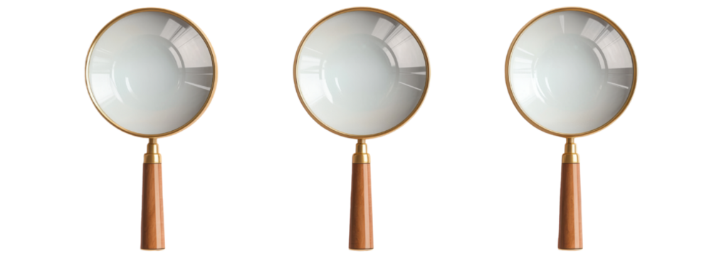 Vintage brass handheld magnifying glass isolated on transparent background