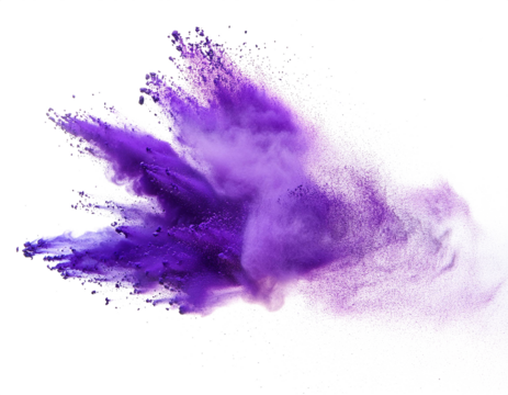 explodierender Staub, lila, isoliert auf weißen Hintergrund, Freisteller, Transparent 