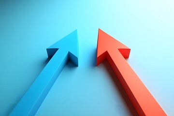 red and blue 3D arrow pointing to the same direction, Partnership, merger, alliance and integration concept