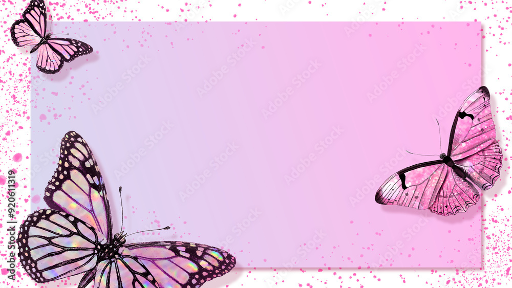 Poster Rectangle pink butterfly frame design element