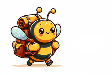 Fototapeta premium A bee walking with a backpack. Space for text.