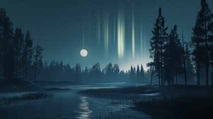 Fototapeta premium Enchanted Forest Under the Northern Lights ..