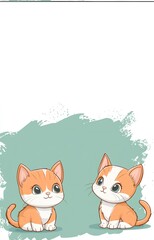Obraz premium Two cute orange and white kittens sitting against a teal background. Template for quotes, and greetings cards.