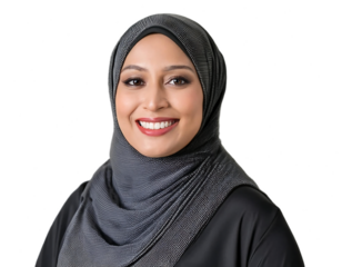 Portrait of a Smiling Arab Middle Eastern Woman in a Black Hijab, Isolated on a Transparent Background, Highlighting Cultural Beauty and Joyful Expression