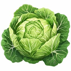 Fototapeta premium A fresh whole green cabbage with tightly curled leaves isolated on white.