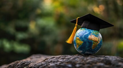 Graduation cap with Earth globe. Concept of global business study