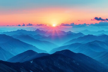 Obraz premium Majestic Mountain Landscape at Sunrise - Tranquil Nature Scene for Wall Art, Posters, and Prints