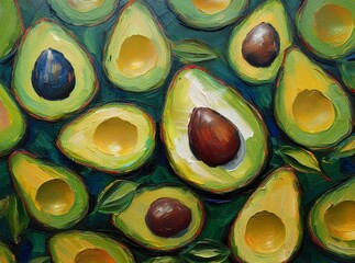 Half Avocado pattern oil painting on canvas