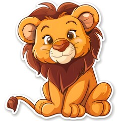 Cute Lion Sticker on White Background, Playful and Adorable Lion Design with a Cheerful Expression, Perfect for Animal-Themed Decoration and Kids' Items