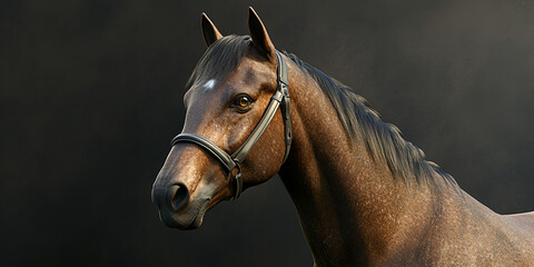 Naklejka premium Majestic Brown Horse Showcasing a Unique White Facial Patch.