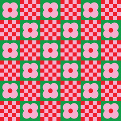 Funky seamless groovy pattern with flower and checkered style