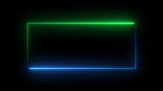 Parallelogram rectangle picture frame with two tone neon color shade motion graphic on isolated black background. 