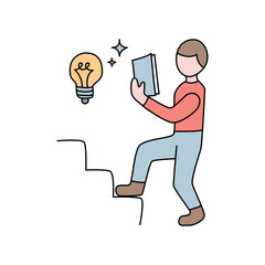 Student reads a book going up the stairs flat illustration