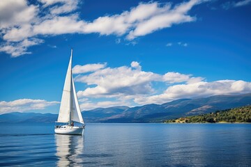 A sailing trip on a calm, blue lake.