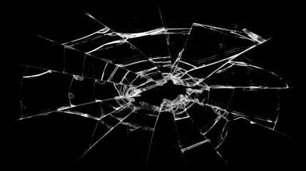 Fototapeta premium Cracked glass illustration on black background with shattered texture and broken shards.