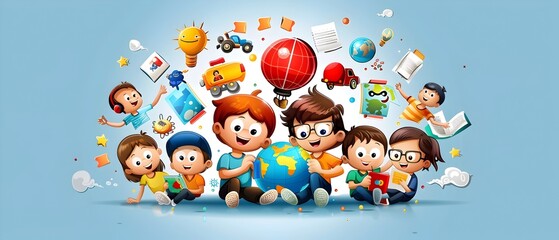 Happy Children Learning and Exploring the World.