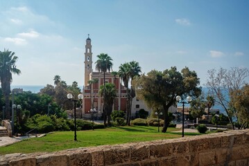 Obraz premium Abrasha Park and Church of Saint Peter in Tel Aviv Israel