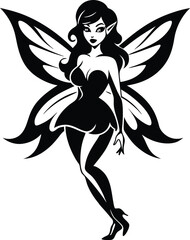 Magical fairy silhouette illustration black and white