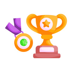 A flat design sticker of star trophy cup with medal, achievement vector 

