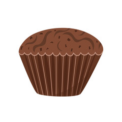 Chocolate muffin isolated on white background. Tasty sweet pastry. Vector illustration, design element, flat style.