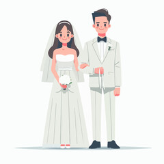 bride and groom in wedding flat illustration