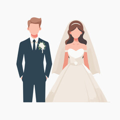 bride and groom in wedding flat illustration