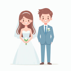 bride and groom in wedding flat illustration