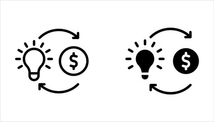 Money bulb idea icon set. Outline money bulb idea vector icon on white background