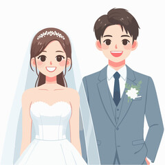 bride and groom in wedding flat illustration