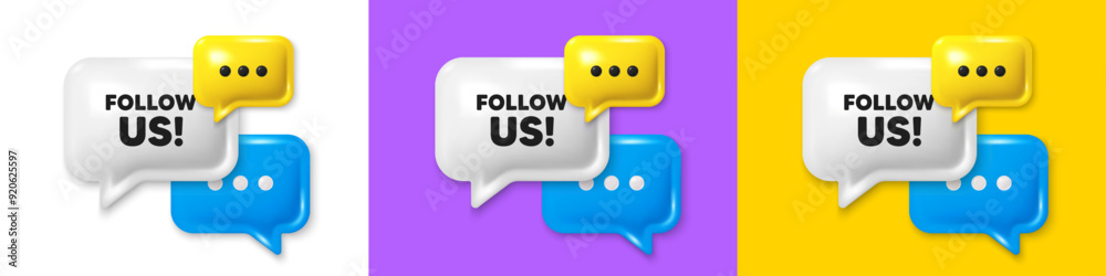 Wall mural chat speech bubble 3d icons. follow us tag. special offer sign. super offer symbol. follow us chat t