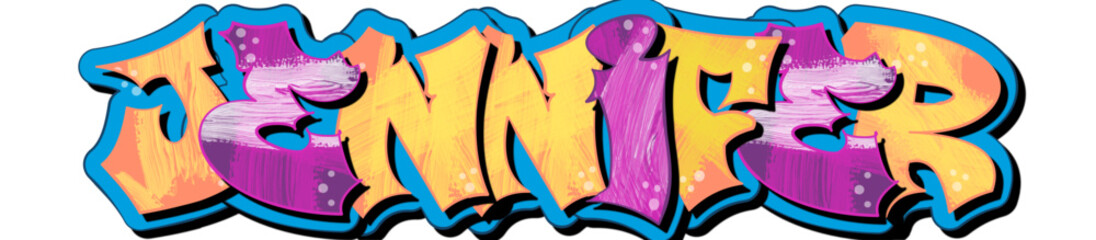 jennifer - name street art - graffiti lettering typography - art illustration - multicolor - writen Word	