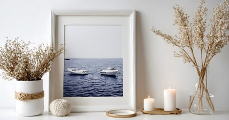 Empty photo frame closeup view, closeup interior template AI generated images. 